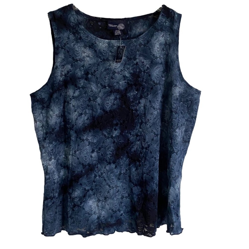 Venezia Jeans Blue Lace Semi Sheer Sleeveless Top Women's Size 18 20 NEW